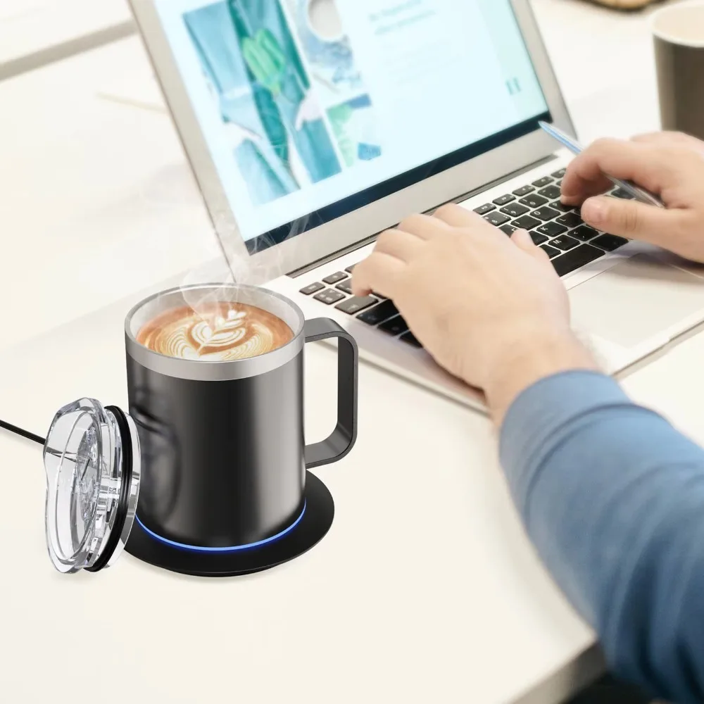Intelligent Self-Heating Coffee Mug USB Powered with Lid Auto Heat Coffee Mug Double Layer Stainless Steel