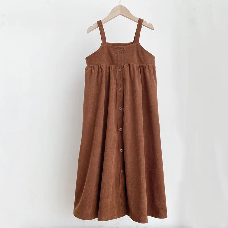 Corduroy Overall Dress For Girls New 2025 Fall Brown Teen Toddler Dresses Sleeveless Jumper Skirt School Clothing With Tee Shirt