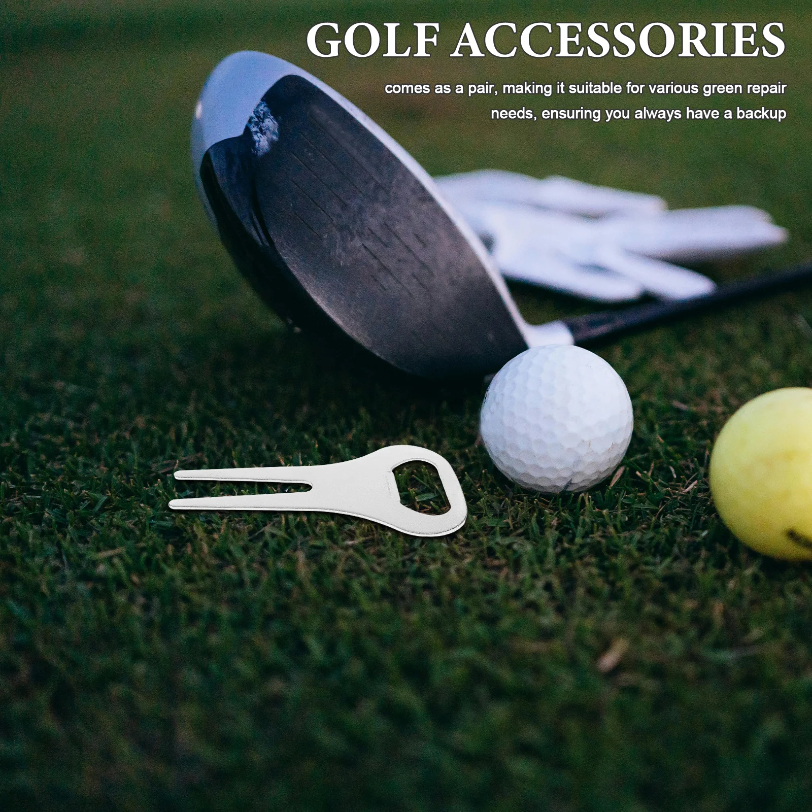 1Pair Zinc Alloy Golf Divot Tool Green Fork Bottle Opener Ergonomic Design Turf Repair Fork Golf Accessories Essential