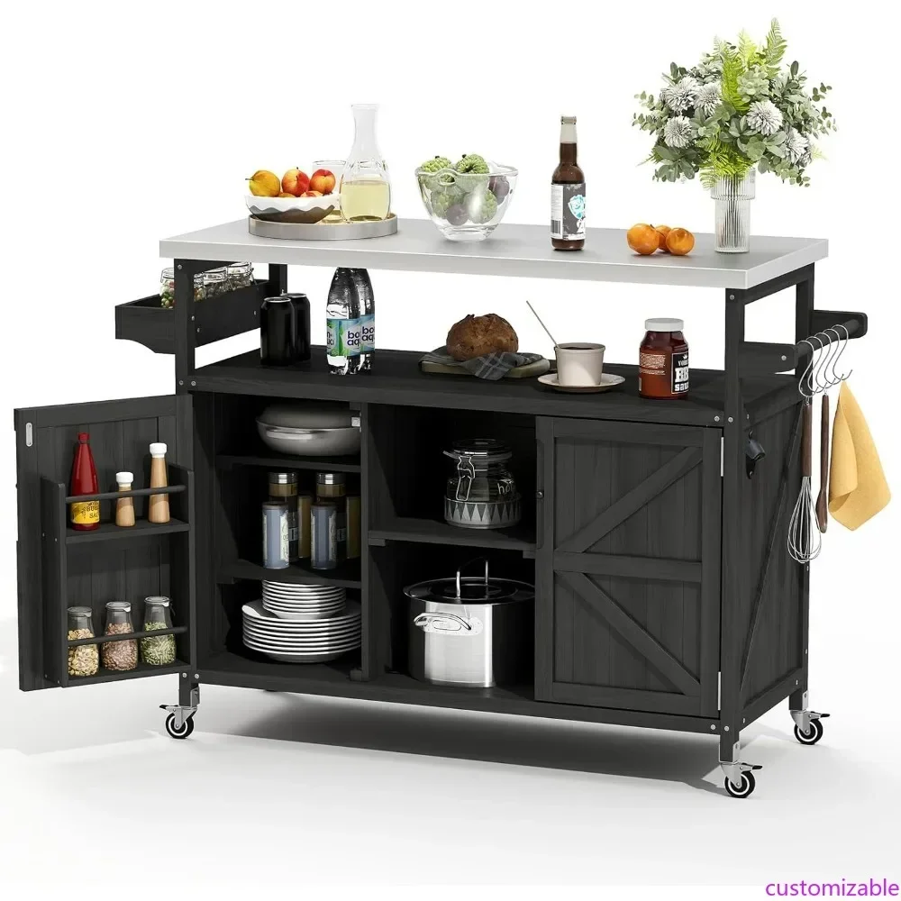 

Hot-sellingStainless Steel Outdoor Grilling Station with Wooden Buffet Cabinet and Lockable Casters