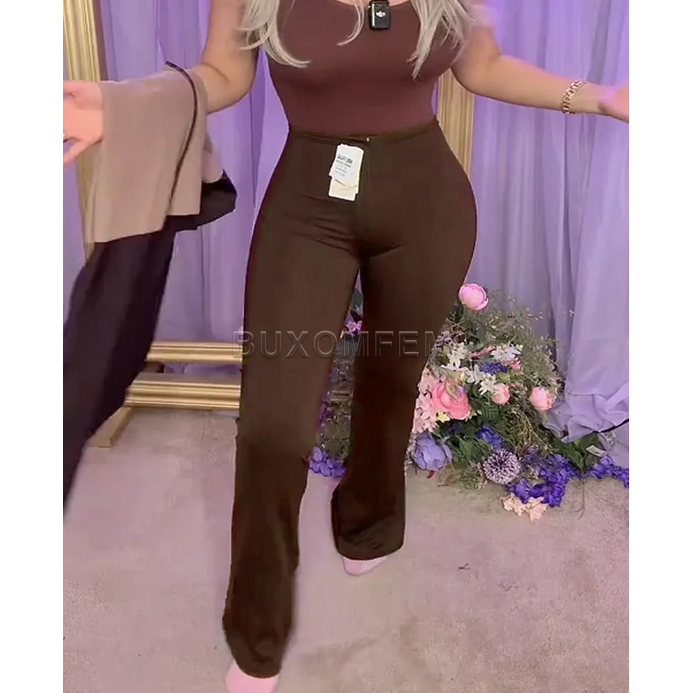 

Дышащие, высококачественные, удобные брюки для йоги, элегантные и стильные расклешенные брюки, женские эластичные бесшовные уникальные повседневные джинсы