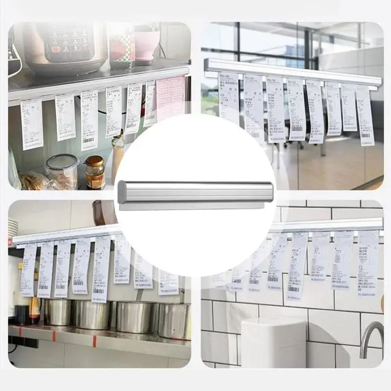 Ticket Holder Strip Kitchen Wall Mounted Slide Check Rack No Drilling Receipt Holder For Working Places Metal Bill Rack Rail For
