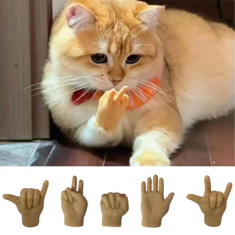 6pcs Funny cute cat small hands cat interactive quirky toys teasing cat silicone small finger sets mini finger dummy hand toys