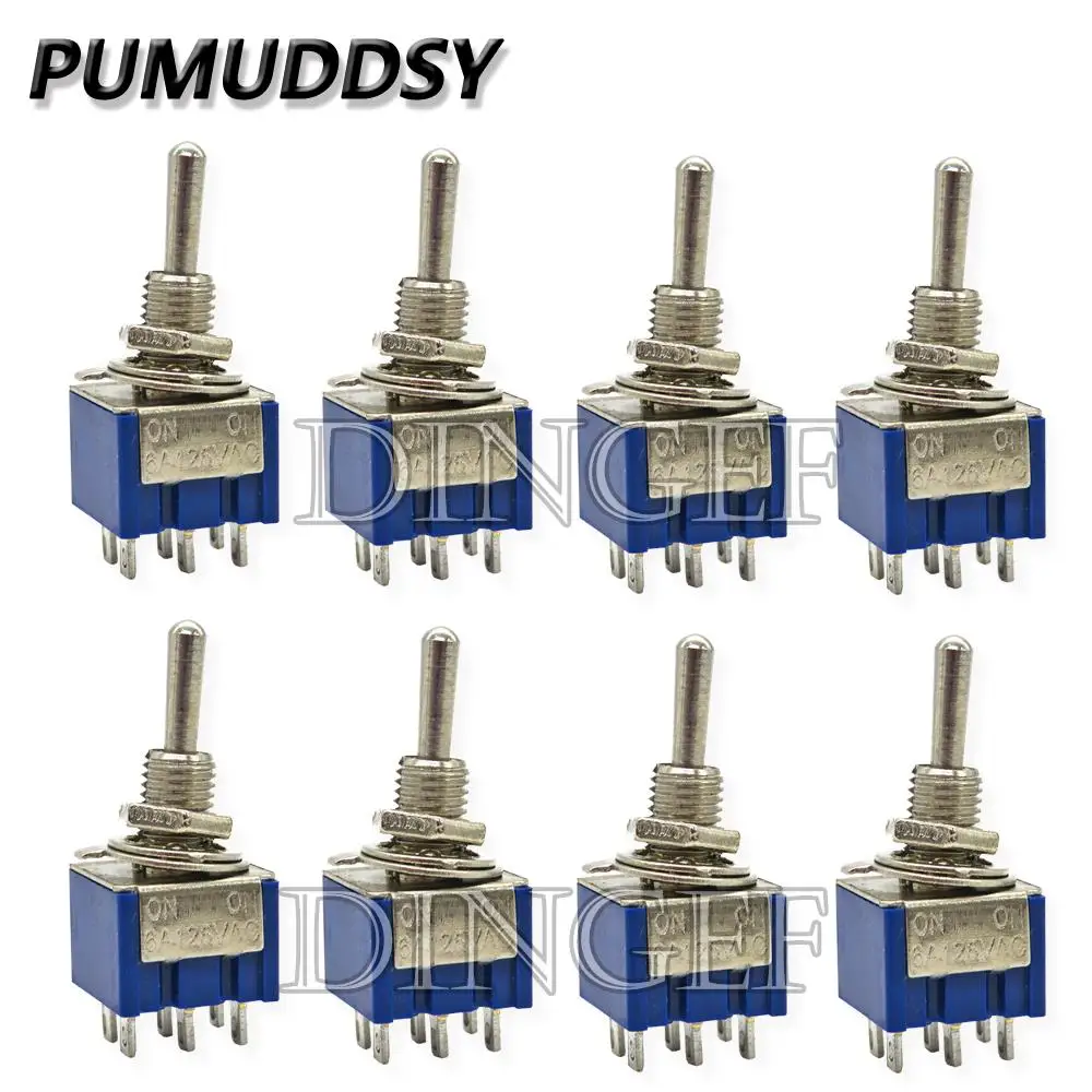 5PCS Blue Mini MTS-102 3-Pin SPDT ON-ON 6A 125VAC Miniature Toggle Switches MTS-103 MTS-202 MTS-203 6PIN ON-OFF-ON