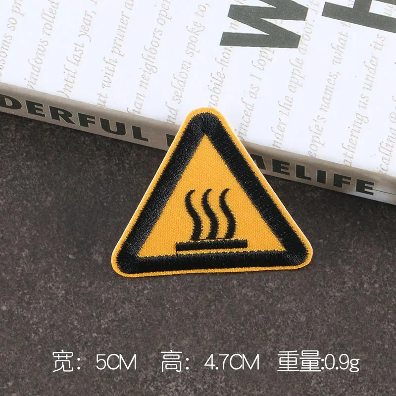 Triangle Caution Signs Embroidered Appliques Traffic Warning Board Badges Small Iron on Patches Decorative Stickers for Clothing