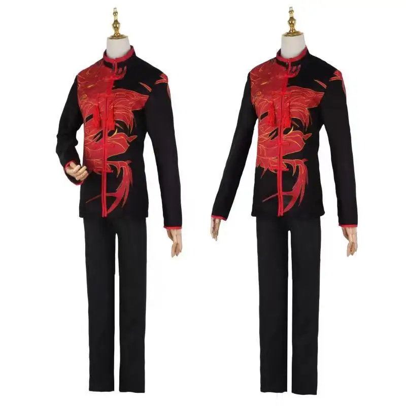 Chinese Dragon Kung Fu Tang Outfit Adults Sets Satin Tops Pants Halloween Cosplay Costumes