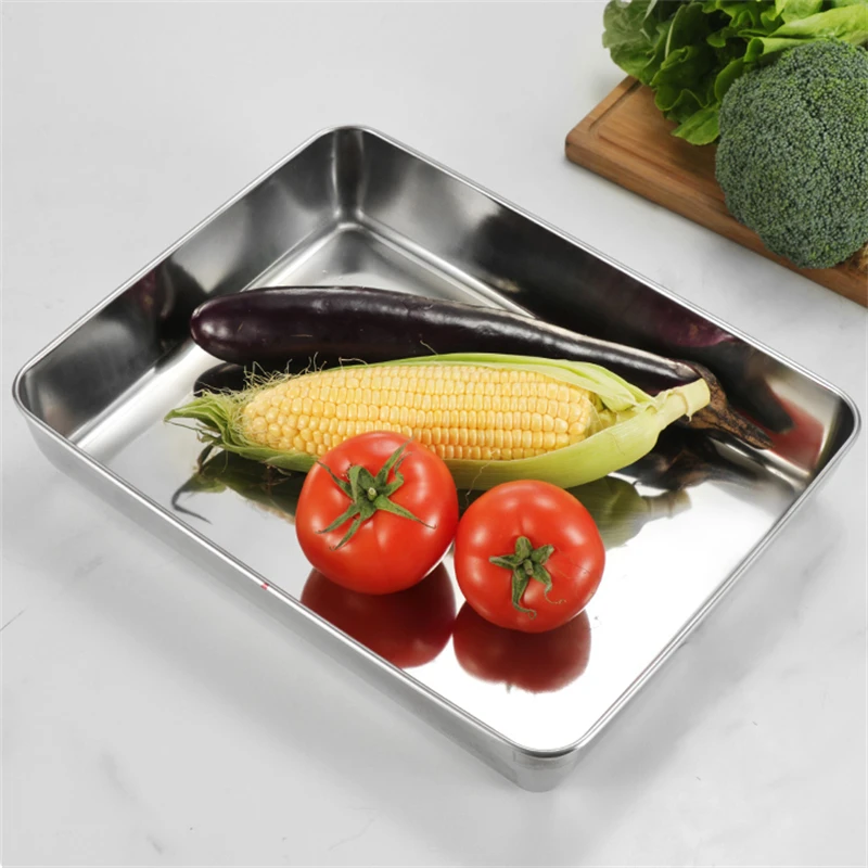 Rectangular Serving Storage Trays Stainless Steel Tiramisu Tray with Lid Deepen Cake Baking Pan Food Plate Kitchen Utensils