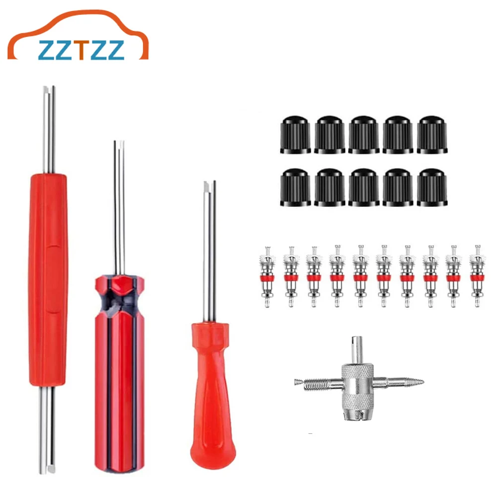 Valve Core Remover Tool Tire Repair Tool Tire Valve Core and Valve Caps for Motorcycle Bicycle Car Accessories