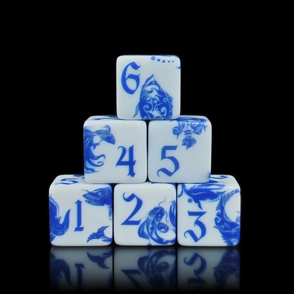 12Pcs Blue And White Porcelain Koi Fish D6 Dice,Chinese Style 16MM Square Acrylic 6-Sided  For DND RPG TTRP Tabletop Board Game
