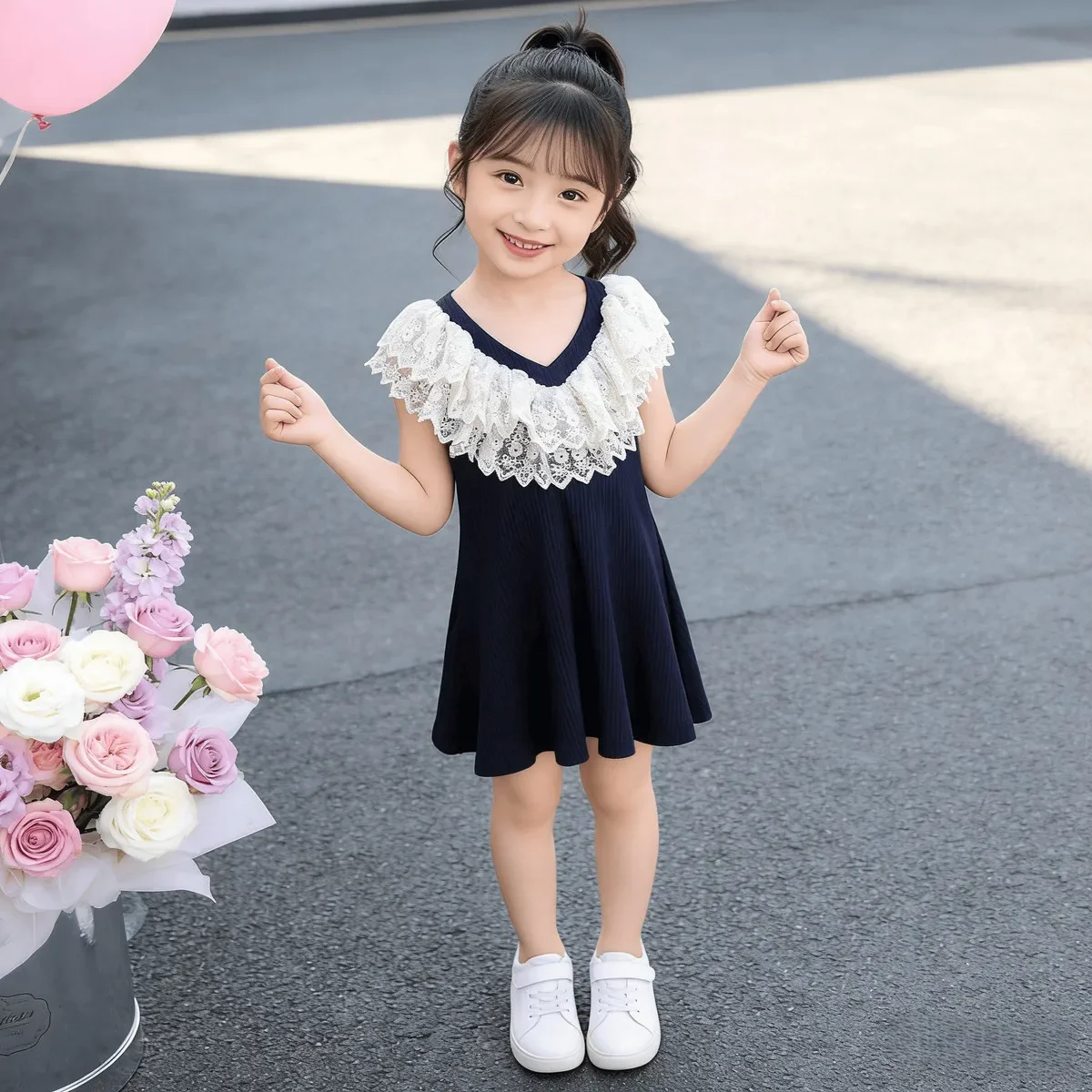 

Girls' Dress Summer New Style 2026 Children's Sweet Vest Skirt Children's Dress Children's Wear 90-140CM