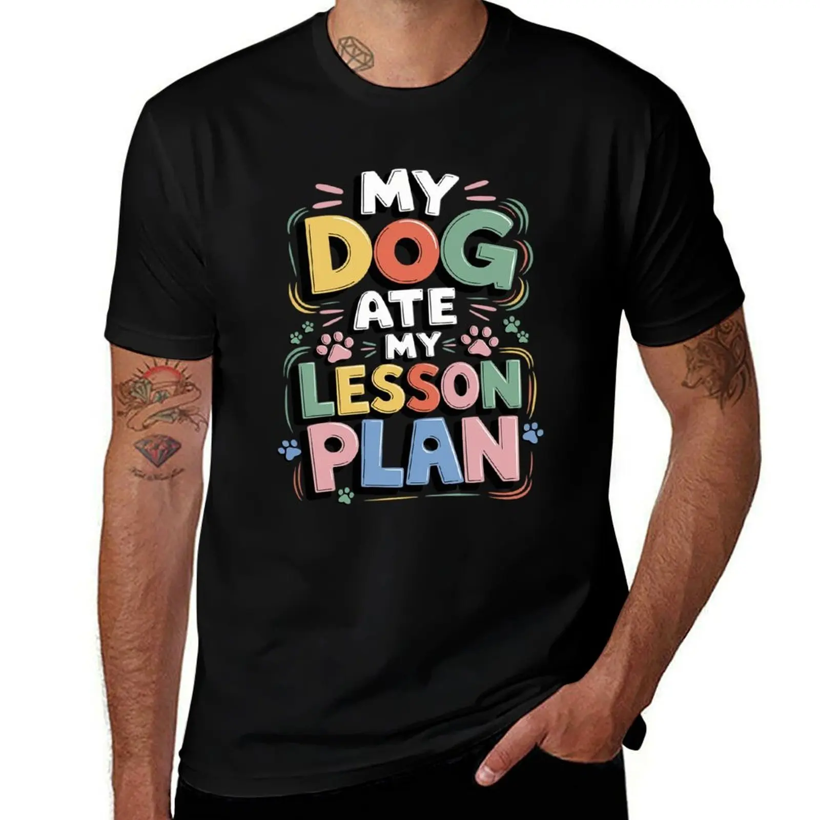 

My Dog Ate My Lesson Plan Funny Teacher Dog Lover T-Shirt shirts graphic tees anime topping Short sleeve tee men