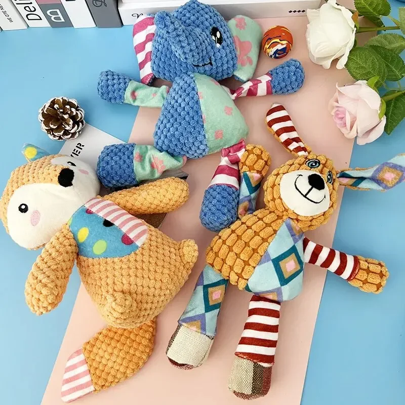 Plush Dog Toy Animals Shape Bite Resistant Squeaky Toys Corduroy Dog Toys for Small Large Dogs Puppy Pets Training Accessories