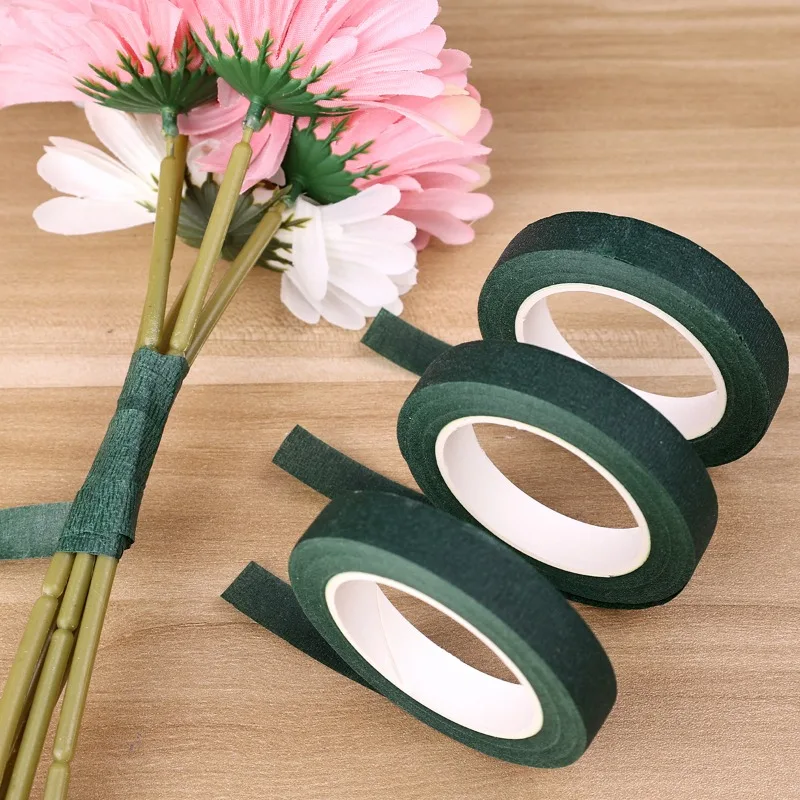 5 Rolls Green Self-Adhesive Floral Wrapping Paper Tape - Durable Nylon Material, 18.0 meter Each, Perfect for DIY Flowers