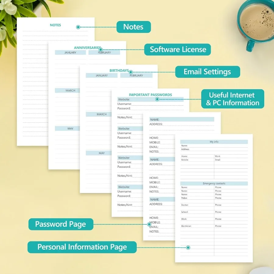 Livro de endereços, livro de endereços e senha com abas alfabéticas, capa dura, organizador de endereços, registro com poc