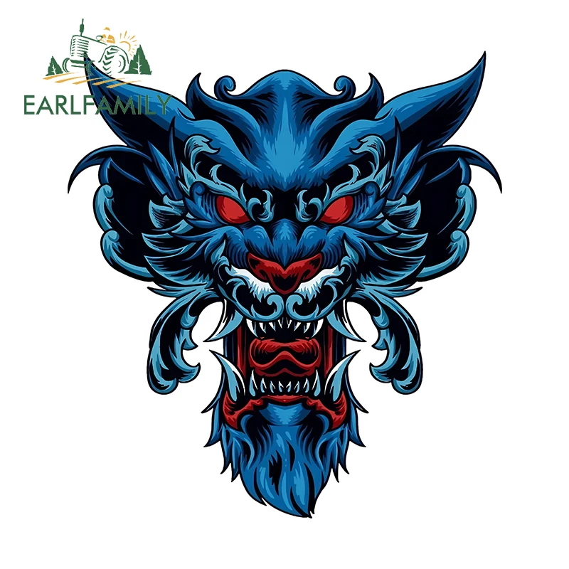 EARLFAMILY Samurai Art  Cool Style Car Stickers Blue The Majestic Tiger Face Pattern Decal Windshield Motorcycle Car Styling