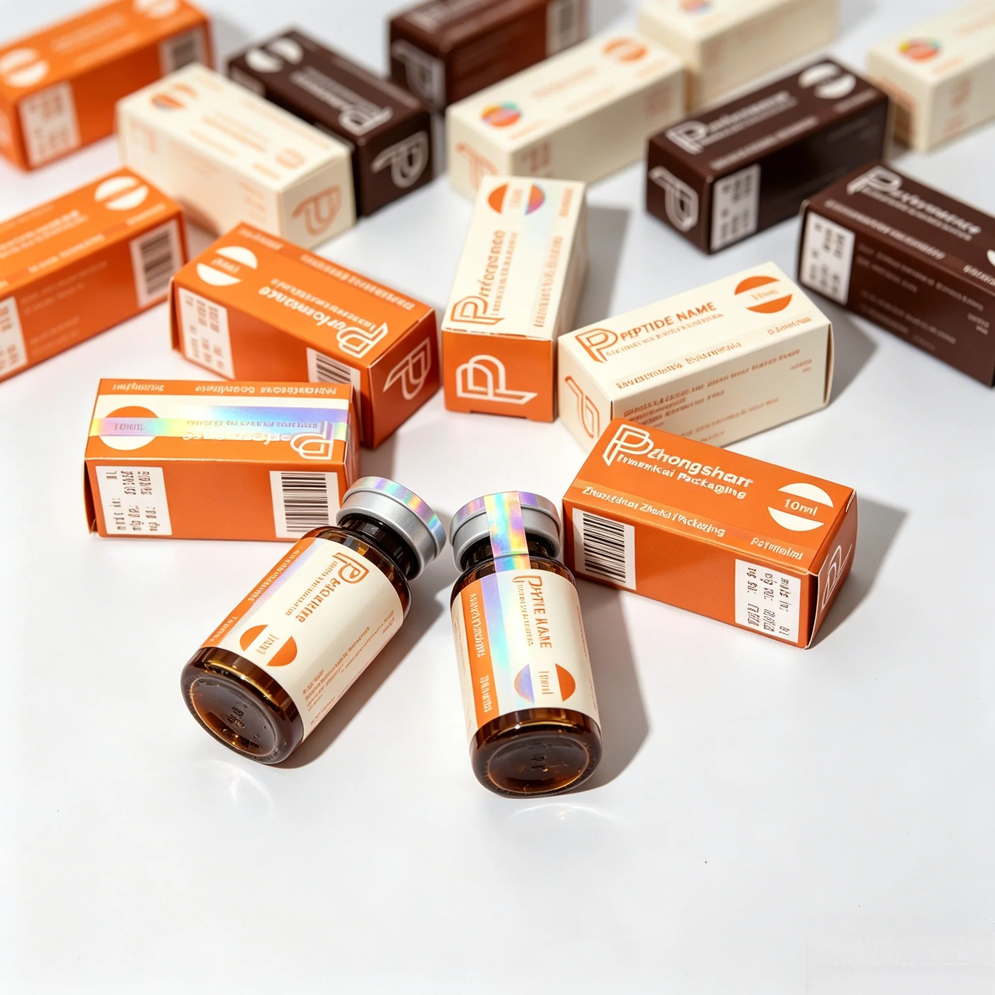 Custom Premium Peptide Vial Self Adhesive Labels With Strong Stickiness,Complete With Individual Vial Paper Boxes