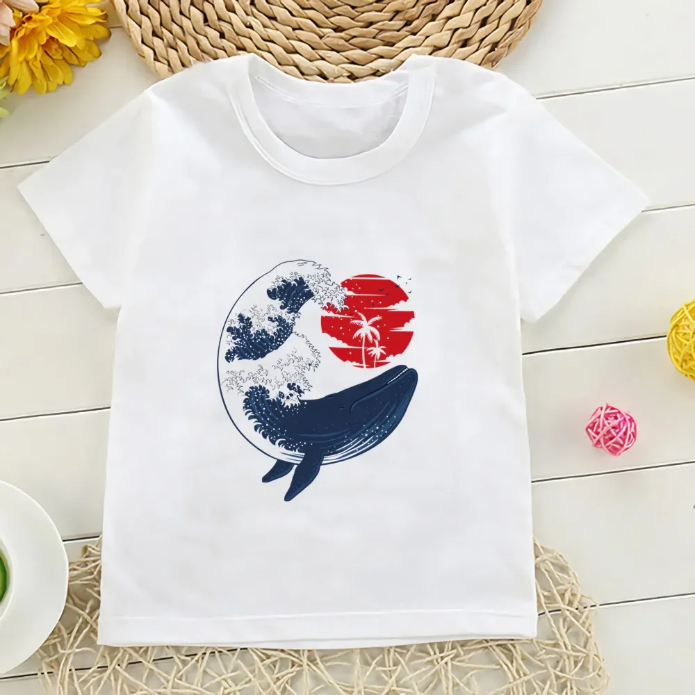 

Новая забавная летняя уличная одежда, Детская футболка с рисунком Кита, картонная футболка для мальчиков и девочек, детские топы с принтом, модная футболка в стиле Харадзюку, YKP109