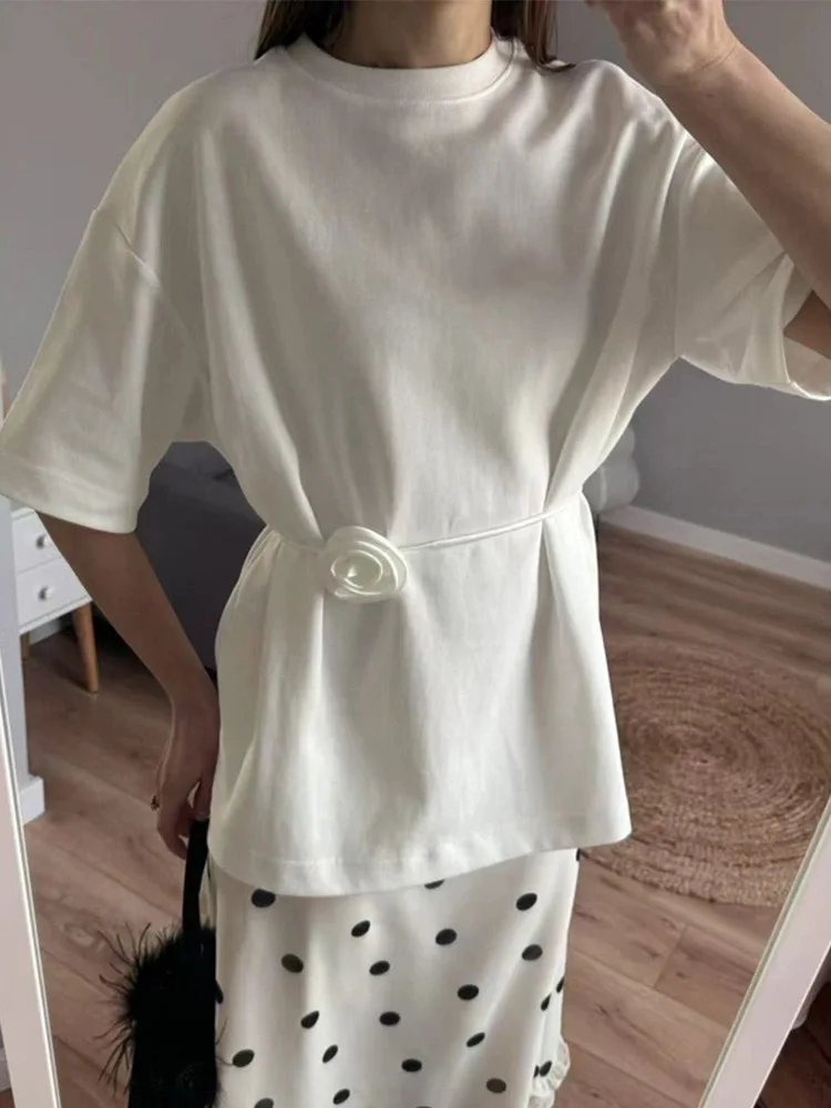 2025 Summer Basic Yellow White Flower T shirt Top
