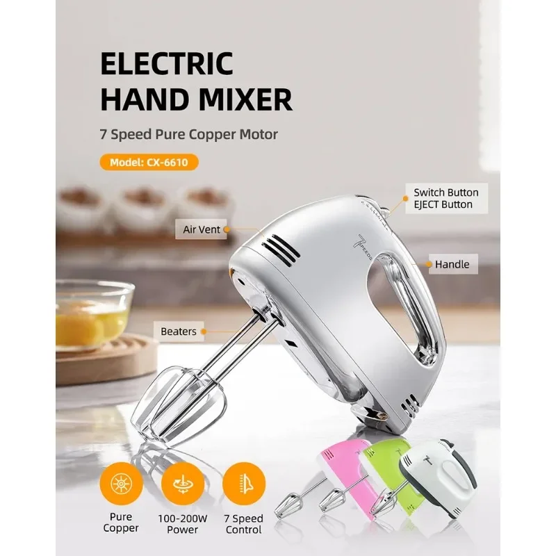 【Más Vendido】Batidora Eléctrica de Mano para Cocina, 7 Velocidades, para Alimentos, Harina, Masa, Pasteles, Batidoras de Mano Eléctricas