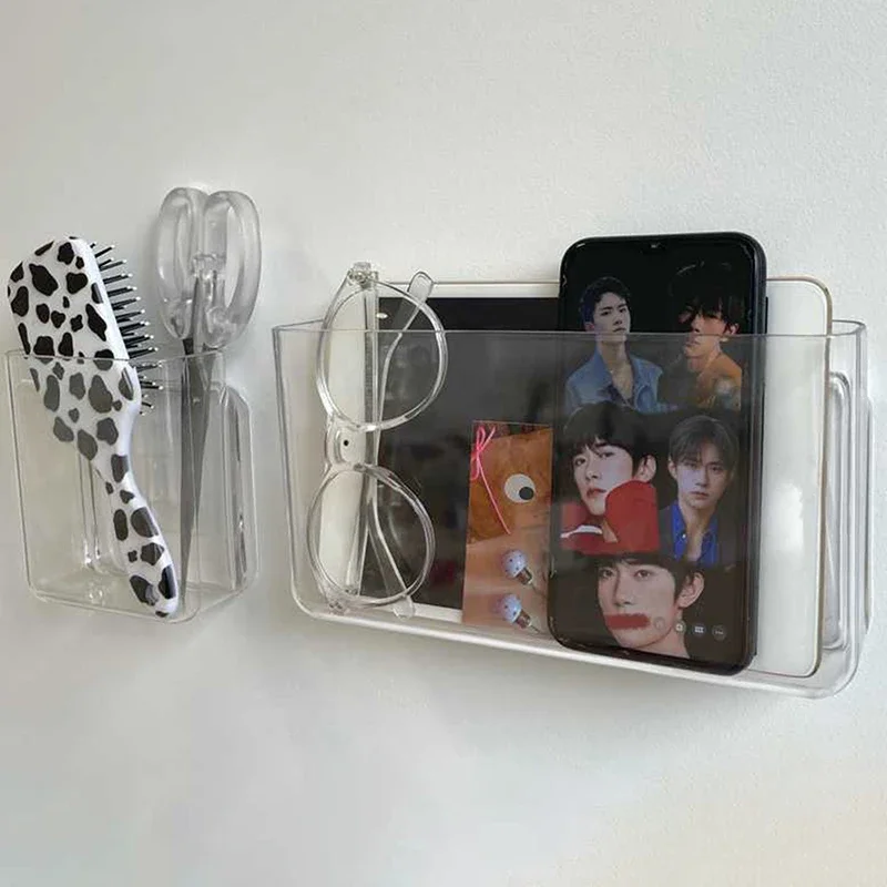 Transparent Wall Storage Box Wall-mounted No Punch Bedside Racks Home Key Cosmetic Hanging Wall Mounted Organizer Storage Box