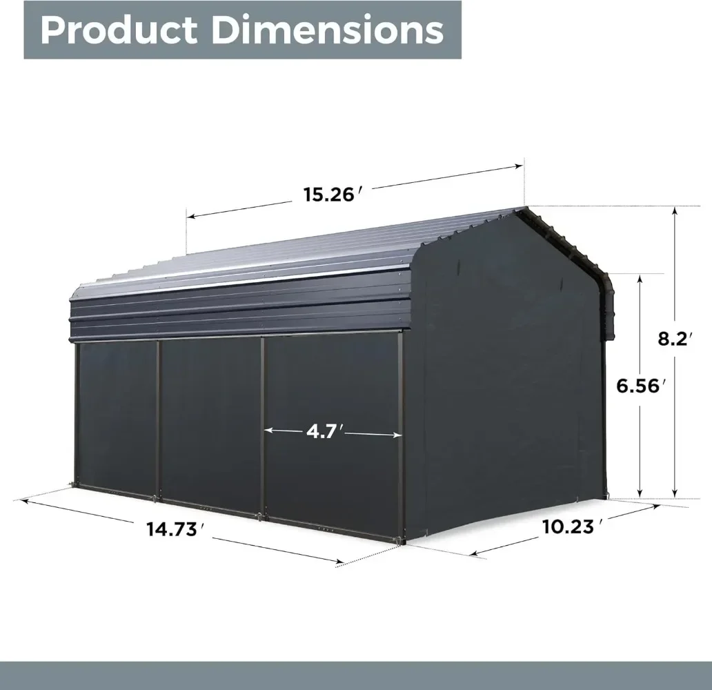 10 x 15 ft Metal Carport Kits with Galvanized Steel Roof & Removable Sidewalls, Heavy Duty Metal Carport Canopy, Outdoor