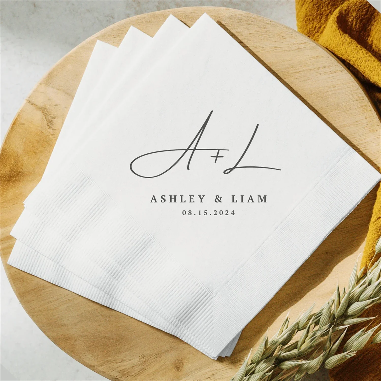 50 PCS Set of 100 Custom Wedding Napkins Personalized Last Name Monogram Paper Napkins Bridal Party Essentials Rehearsal Dinner