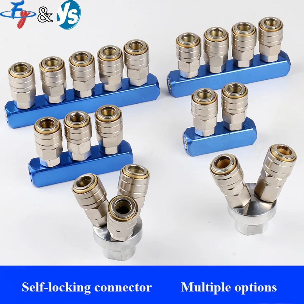 

High Pressure Air Hose Quick Connector Pneumatic Quick Plug Male and Female Connector Self-locking Three-way Straight Row 4-way