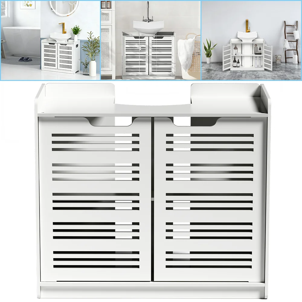 White Double Door Under Sink Cabinet Basin Storage Cupboard Vanity Unit Bathroom 60*30*60cm