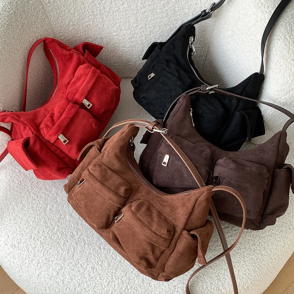 

Women Suede Crossbody Bag with Multiple Pockets Shoulder Handbag Casual Purse Tote Handbag Crossbody Handbag