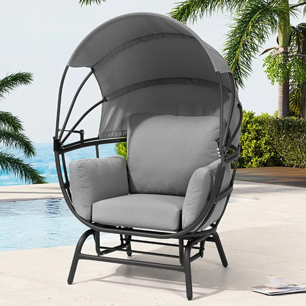 

Egg Chair Outdoor Indoor, Glider Chair with Folding Canopy, All Weather Aluminum Oversized Lounge Chair w/Cushion & Sun Shade C