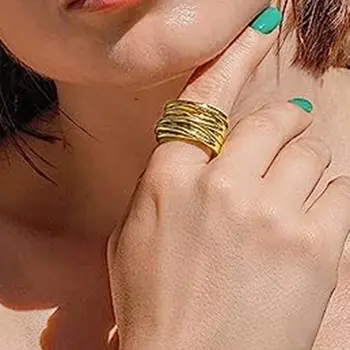 Huitan Heta Metallfingerringar för Kvinnor Modern Mode Flickor Breda Ringar Vardagskläder Statement Accessoarer Bröllopssmycken Dropship 6 best sales Sunburst ring - №6