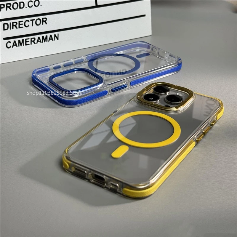 Transparent acylic +tpu anti-fall bumper Magsafe case for iphone 15 14 13pro 12 14pro 15pro max Clear Wireless Charging cover