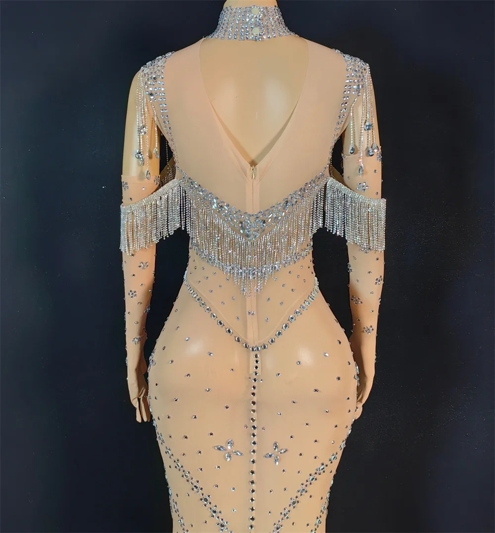 2025 Woman Elegant Evening Dresses Tassel Bead Luxury Long Dress Celebrity Hosting stage Performance Clothes Glitter Costume yk