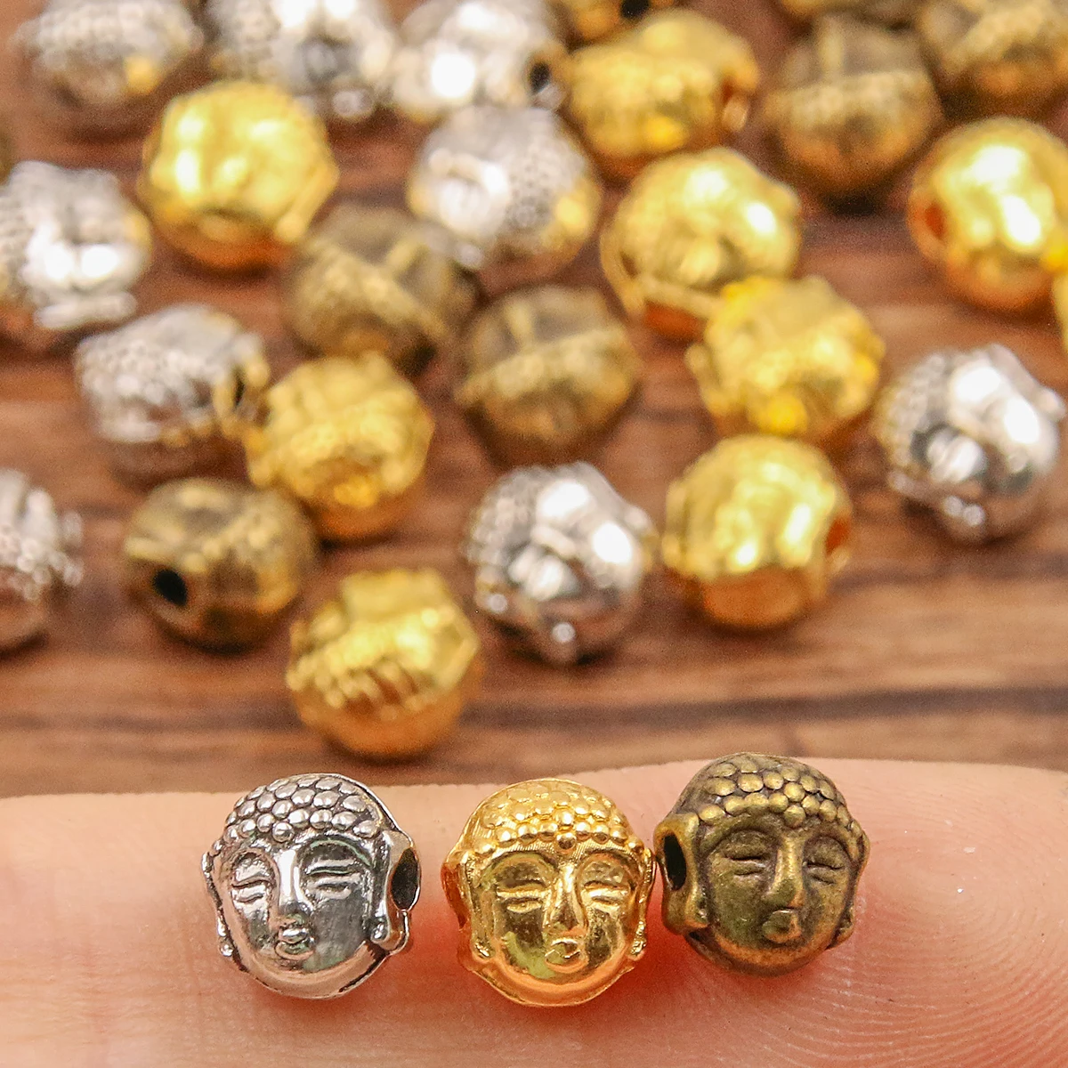 30pcs 7*7*1mm 3 Color Buddha Head Portr Bead Spacer Bead Charms For Diy Beaded Bracelets Jewelry Handmade Making