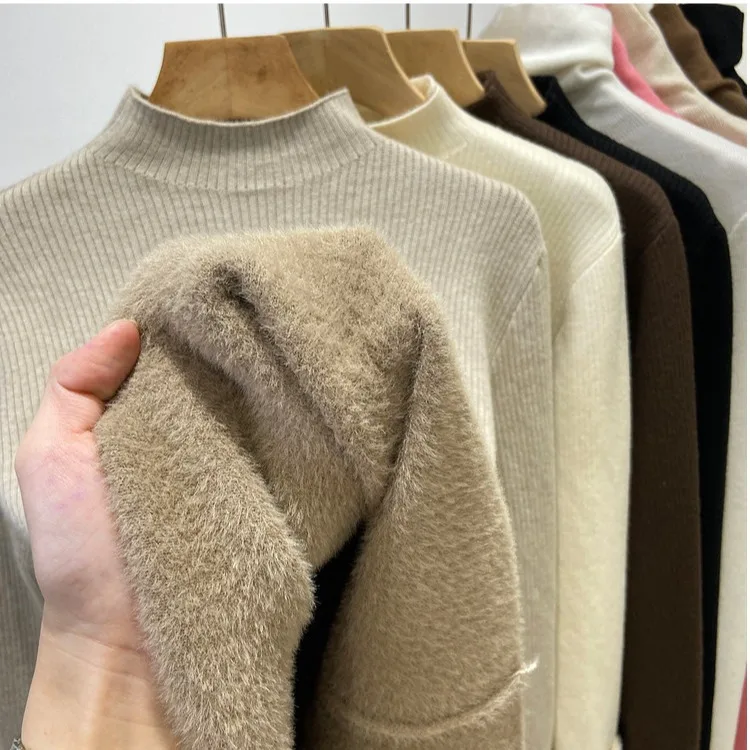 Women's Fce Lined Thiened Winter Base irt f High Collar Soft Warm Inner Wear  Velvet Sweater 2025 New Sle