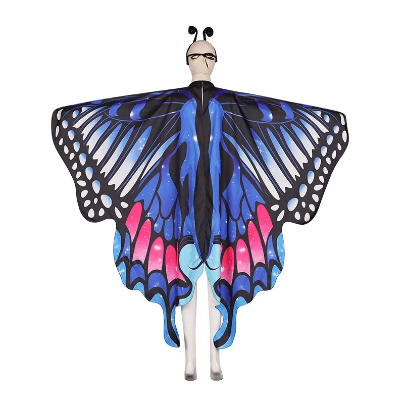 Adult Halloween Cosplay Butterfly Cape Gradient Colorful Dance Decoration Wings Stage Costumes with Mask + Tentacles Suit