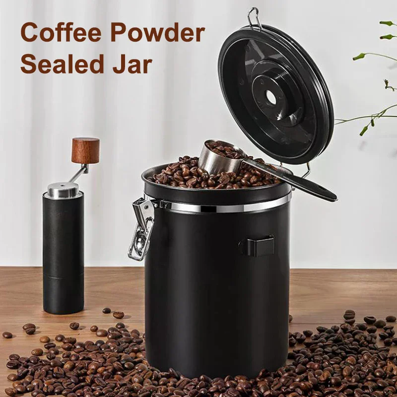 1.2 1.5 1.8L Coffee Bean Jar Airtight Canister Sealed Stainless Steel With Spoon One Way Valve Cannister Coffee Storage Kitchen view 5