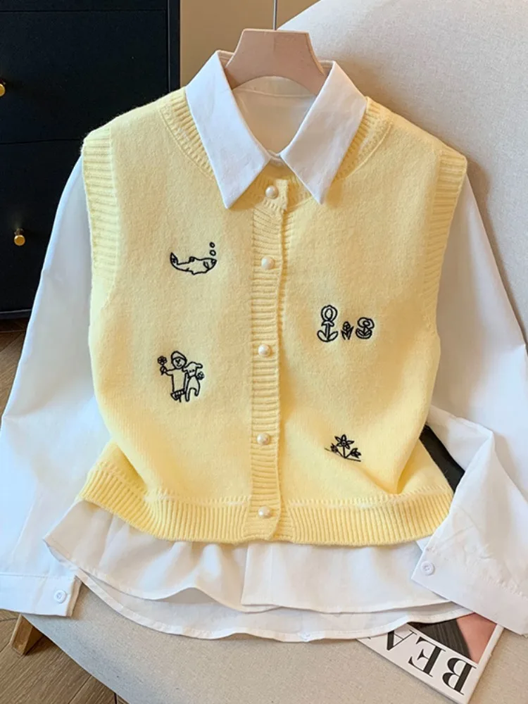 

Ele Long Sve Knitted irt Women's Collar Embroidered Two-Piece Set Commute Sle Korean Faion Autumn New Arrival