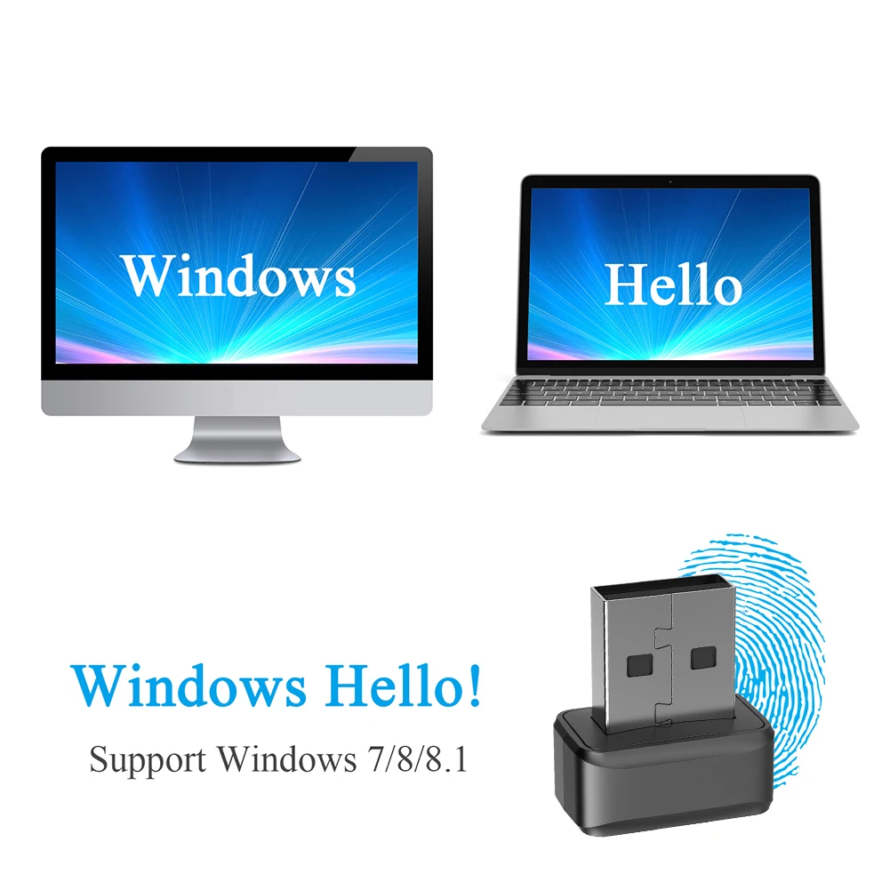 

USB Fingerprint Key Reader FIDO U2F Portable Security Key Windows Hello Anti-Spoofing Mini Fingerprint Reader 360° Touch for PC