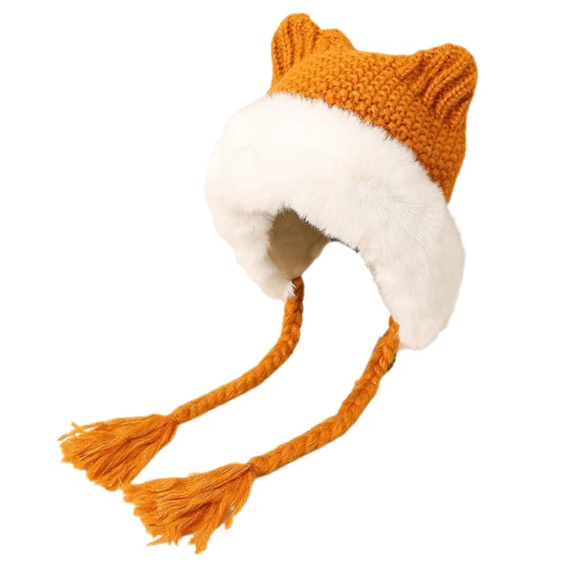 for Cat Ear Bomber Hat Warm Unisex Braid Plush LeiFeng Hat Gift for Festival Hol