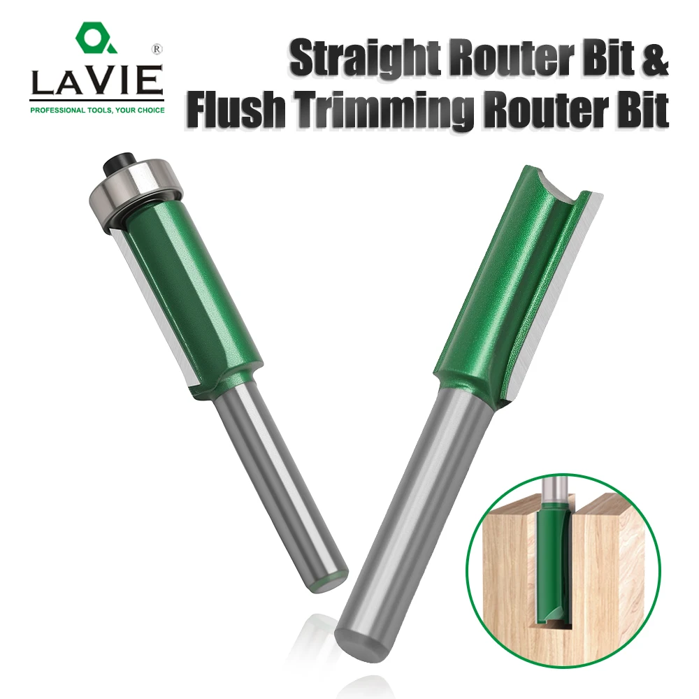 Frez trzpieniowy LAVIE 1 szt. trzpień 1/4 cala (6,35 mm) z łożyskiem, frez dwupiórowy z prostym trzpieniem do obróbki drewna, narzędzie do frezowania.