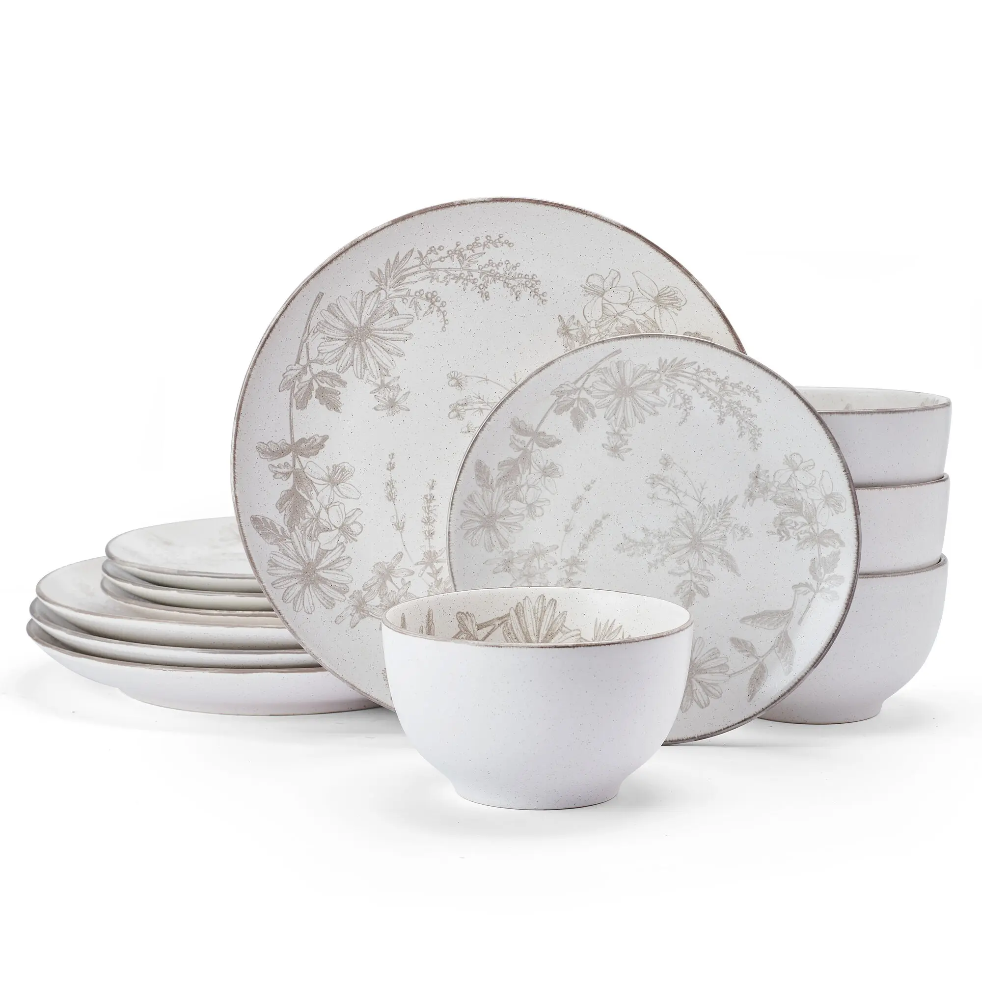 

Elegant Gray Stoneware Dinnerware Set of 12