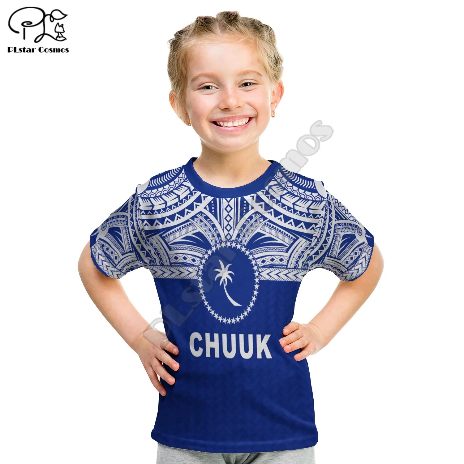 

Chuuk Flag T Shirt Kid Micronesia Style Blue 3D Print T Shirts Summer Kids T-shirt Boy Girl Oversized Tshirt Tops