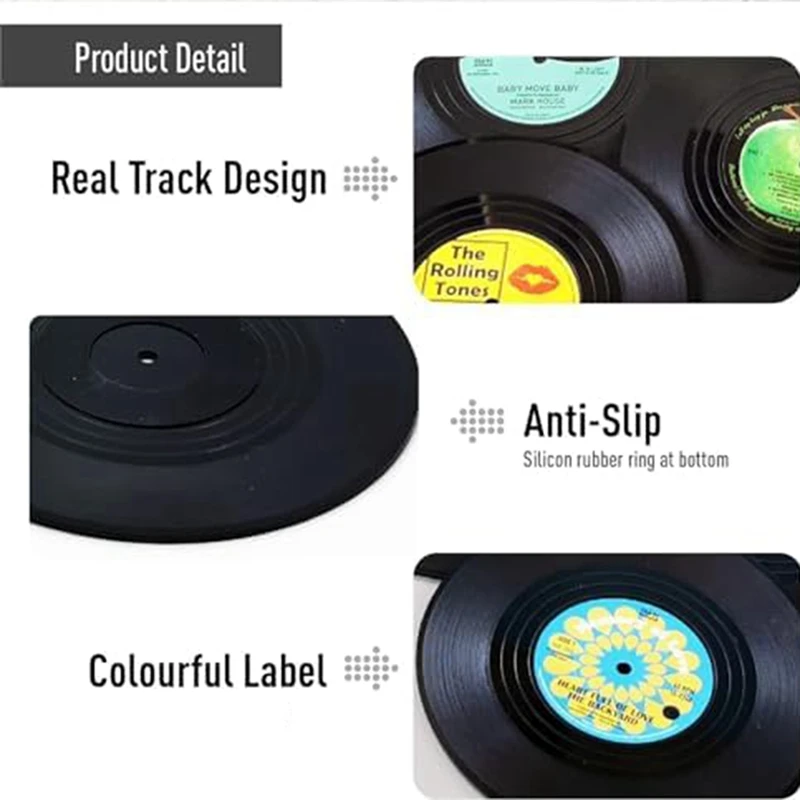 Sottobicchieri per bevande creativi Sottobicchieri per CD vintage Set di 6 dischi in vinile per gli amanti della musica Regali per l'ospite di inaugurazione della casa Stile 2