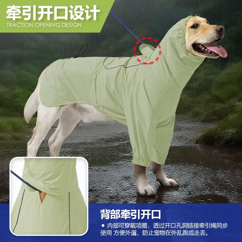 DOTON الكلب معطف واق من المطر الياقة المدورة غطاء رأس مقاوم للماء عاكس يمكن تعليقه على حبل الجر معطف واق من المطر الكلب المتوسط والكبير