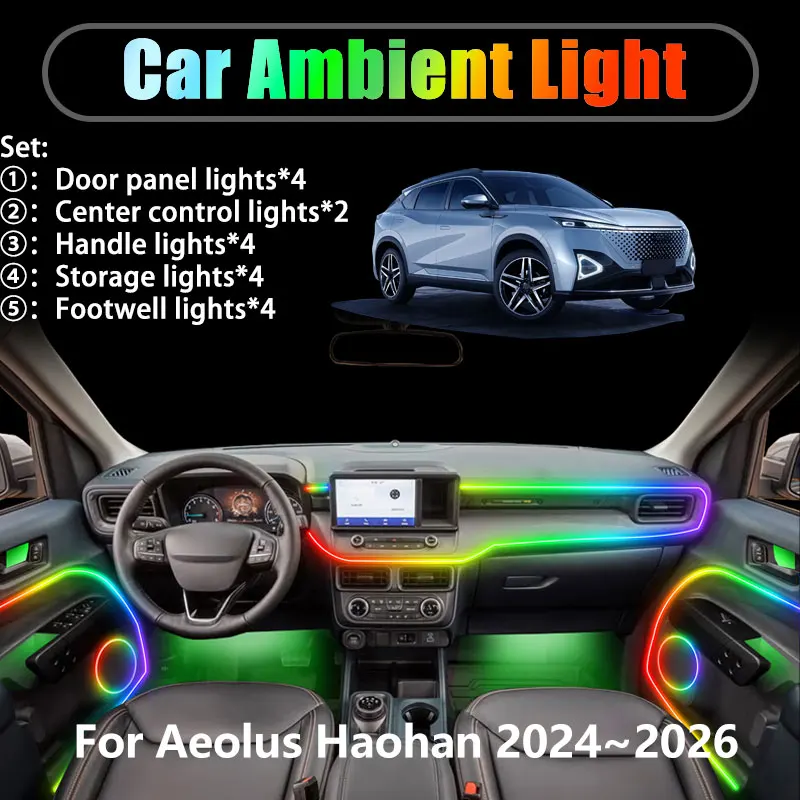 

For Aeolus Haohan 2024~2026 Hedmos 06 SUV 2/18 in 1 Car ambient lighting Led trunk interior led lights USB RGB Ensemble Streamer