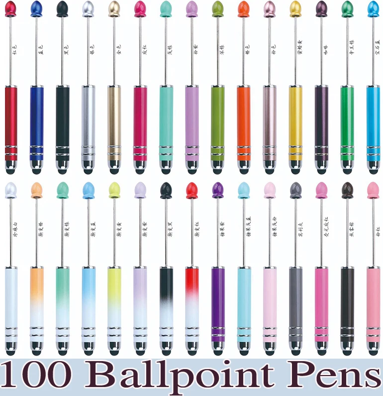 

100Pcs DIY Touch Screen Beaded Ball Pen Beadable Ballpoint Pens Cute Stationery Pens for Writing School Office Supplies