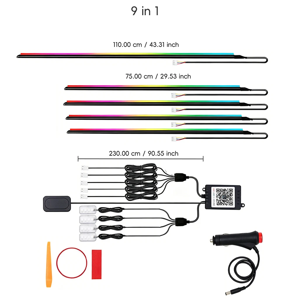 5/6/9/10in1 Symphony Car Ambient Light Interior Acrylic Guide LED Strip Light Cigarette Decoration Atmosphere Lamp APP Control