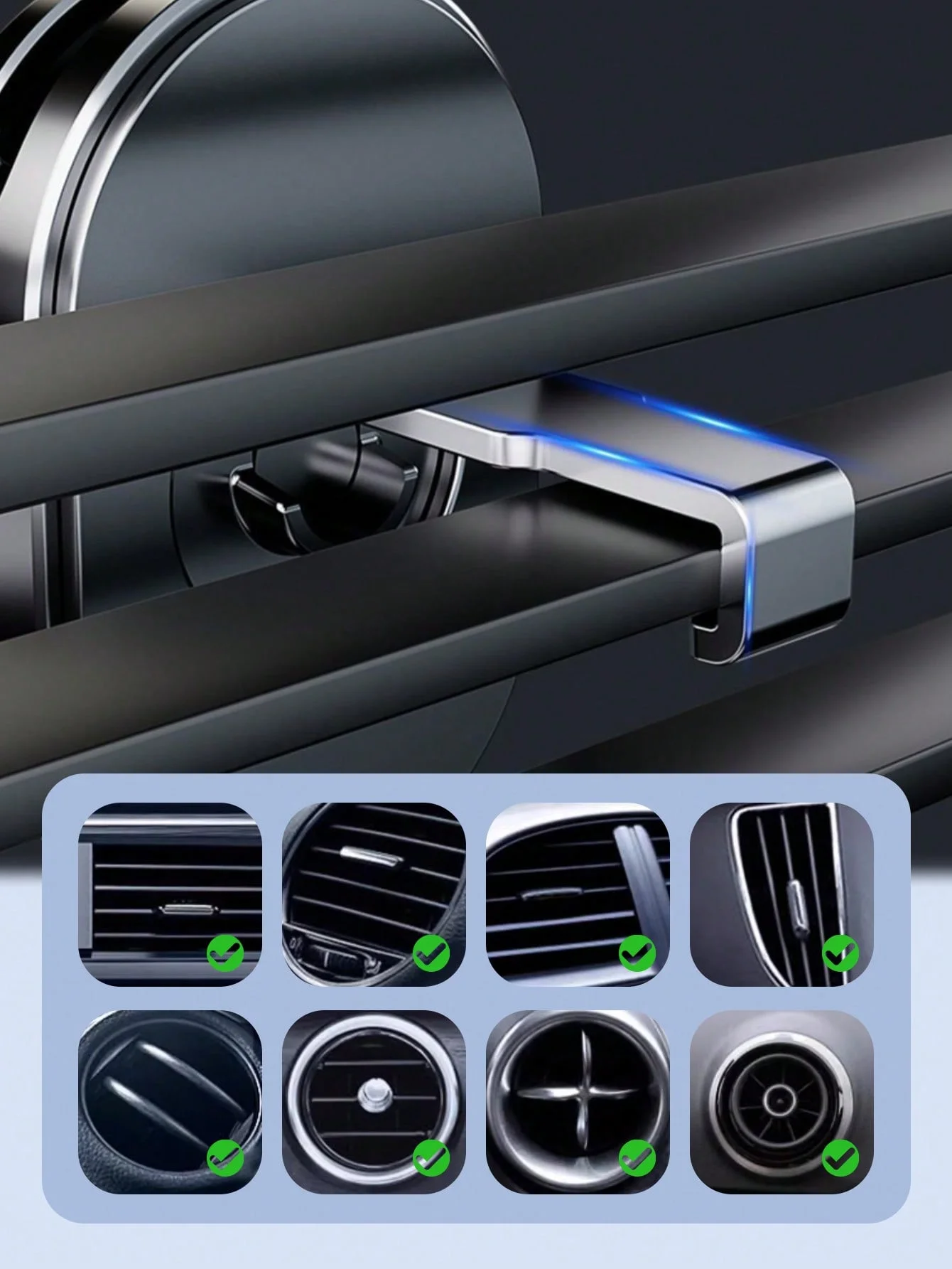 حامل هاتف السيارة الجديد لفتحات الهواء - مشبك مضاد للانزلاق مكون من 4 نقاط + مثبت شفرة المروحة، تصميم مدمج وغير حجب، إمالة