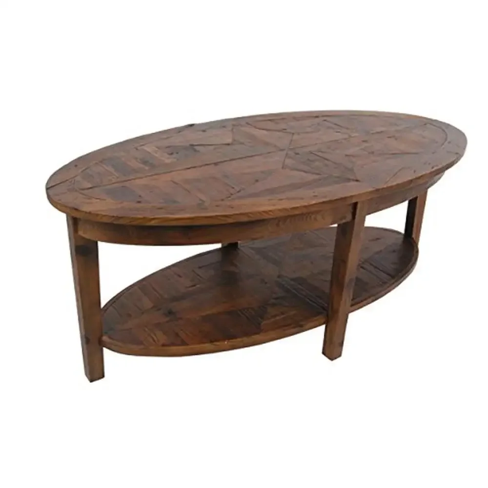 Natural Wood Oval Coffee Table Reclaimed Timber Multifunctional 48